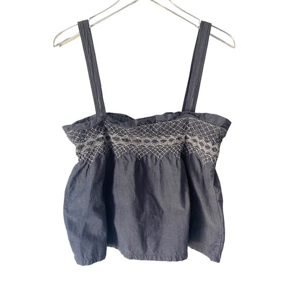 CURRENT/ELLIOTT THE SMOCKED TANK INDIGO SIZE 2/ US MEDIUM - Picture 6 of 7